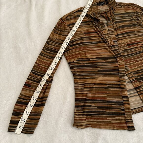 Vintage 90s Y2K Bebe Shirt Size Small Brown Stripes Collar Open Front Long Sleev - Picture 10 of 10